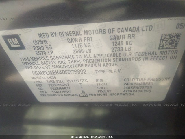 Photo 8 VIN: 2GNFLNEK4D6376892 - CHEVROLET EQUINOX 