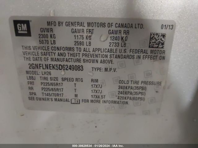 Photo 8 VIN: 2GNFLNEK5D6249083 - CHEVROLET EQUINOX LT 