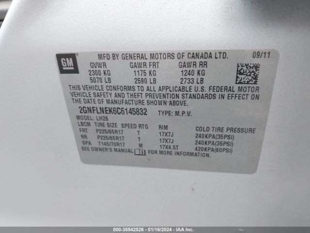 Photo 8 VIN: 2GNFLNEK6C6145832 - CHEVROLET EQUINOX 