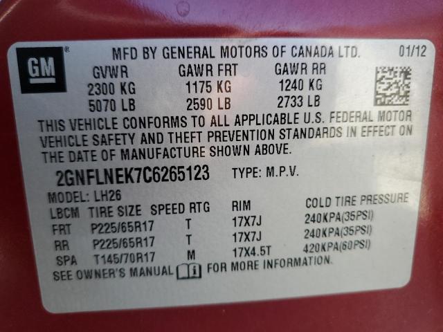 Photo 12 VIN: 2GNFLNEK7C6265123 - CHEVROLET EQUINOX LT 