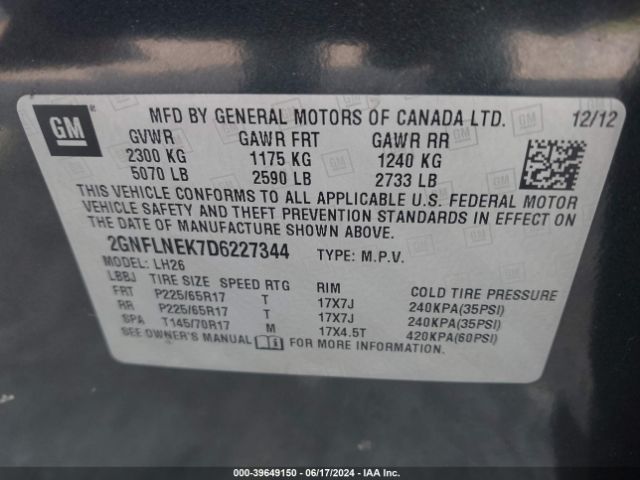 Photo 8 VIN: 2GNFLNEK7D6227344 - CHEVROLET EQUINOX 