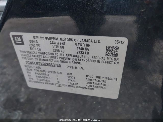 Photo 8 VIN: 2GNFLNEK8C6353730 - CHEVROLET EQUINOX 