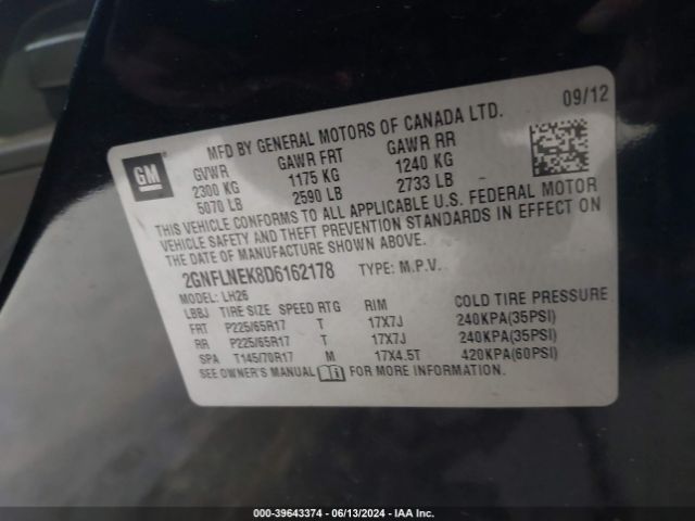 Photo 8 VIN: 2GNFLNEK8D6162178 - CHEVROLET EQUINOX 