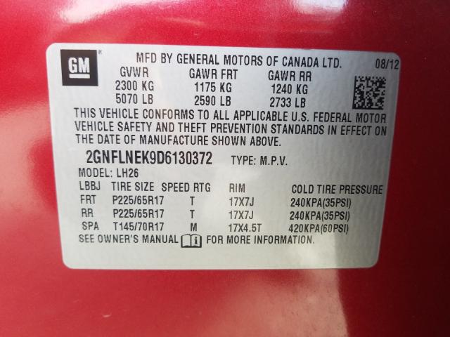 Photo 9 VIN: 2GNFLNEK9D6130372 - CHEVROLET EQUINOX LT 