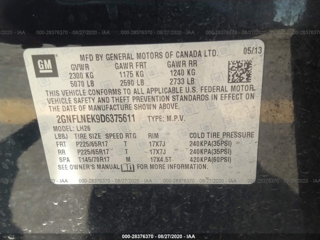 Photo 8 VIN: 2GNFLNEK9D6375611 - CHEVROLET EQUINOX 