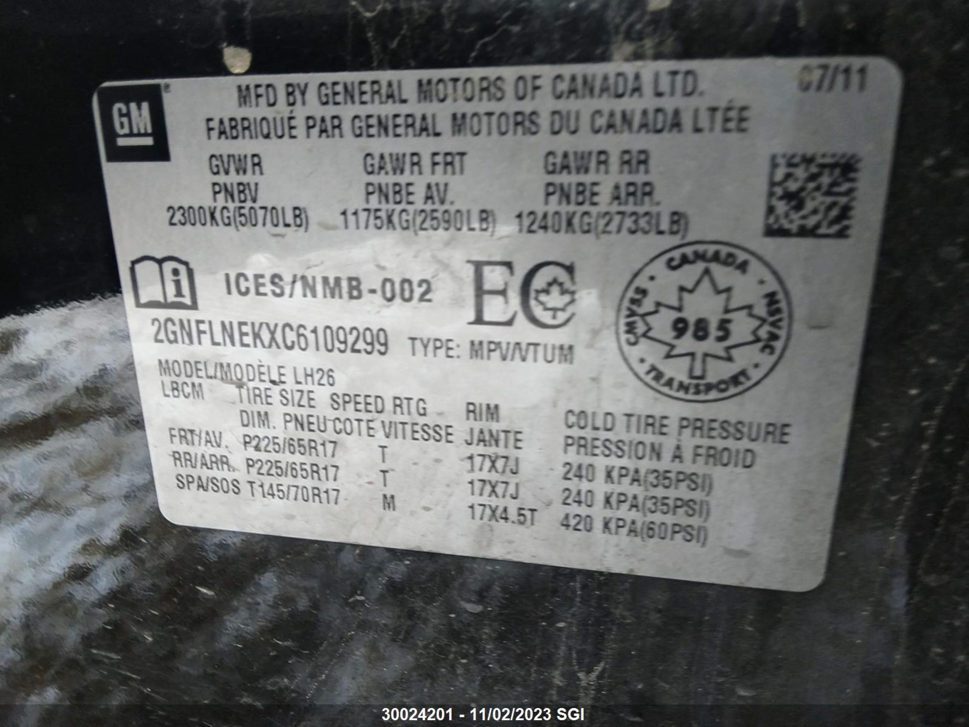 Photo 7 VIN: 2GNFLNEKXC6109299 - CHEVROLET EQUINOX 