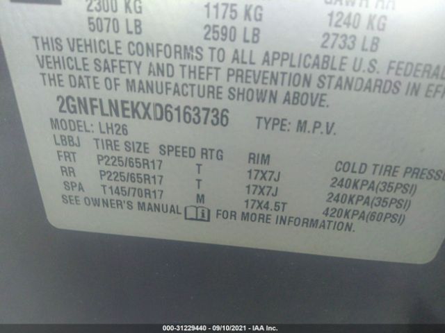 Photo 8 VIN: 2GNFLNEKXD6163736 - CHEVROLET EQUINOX 