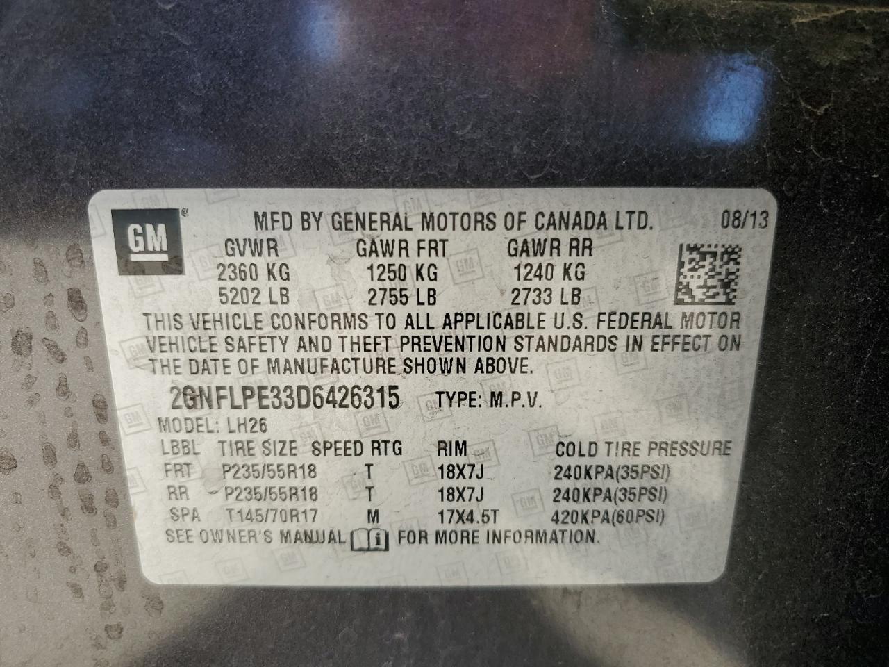 Photo 12 VIN: 2GNFLPE33D6426315 - CHEVROLET EQUINOX 