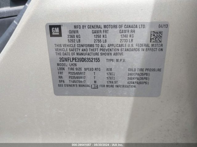 Photo 8 VIN: 2GNFLPE39D6352155 - CHEVROLET EQUINOX 