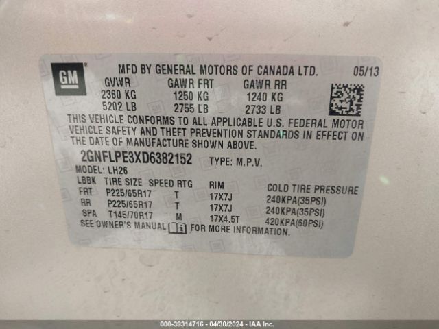 Photo 8 VIN: 2GNFLPE3XD6382152 - CHEVROLET EQUINOX 