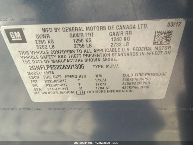 Photo 8 VIN: 2GNFLPE52C6301306 - CHEVROLET EQUINOX 