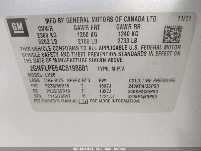 Photo 8 VIN: 2GNFLPE54C6198681 - CHEVROLET EQUINOX 