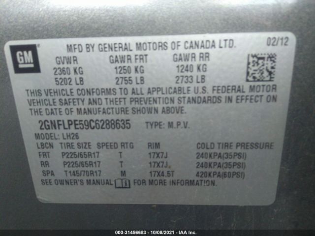 Photo 8 VIN: 2GNFLPE59C6288635 - CHEVROLET EQUINOX 