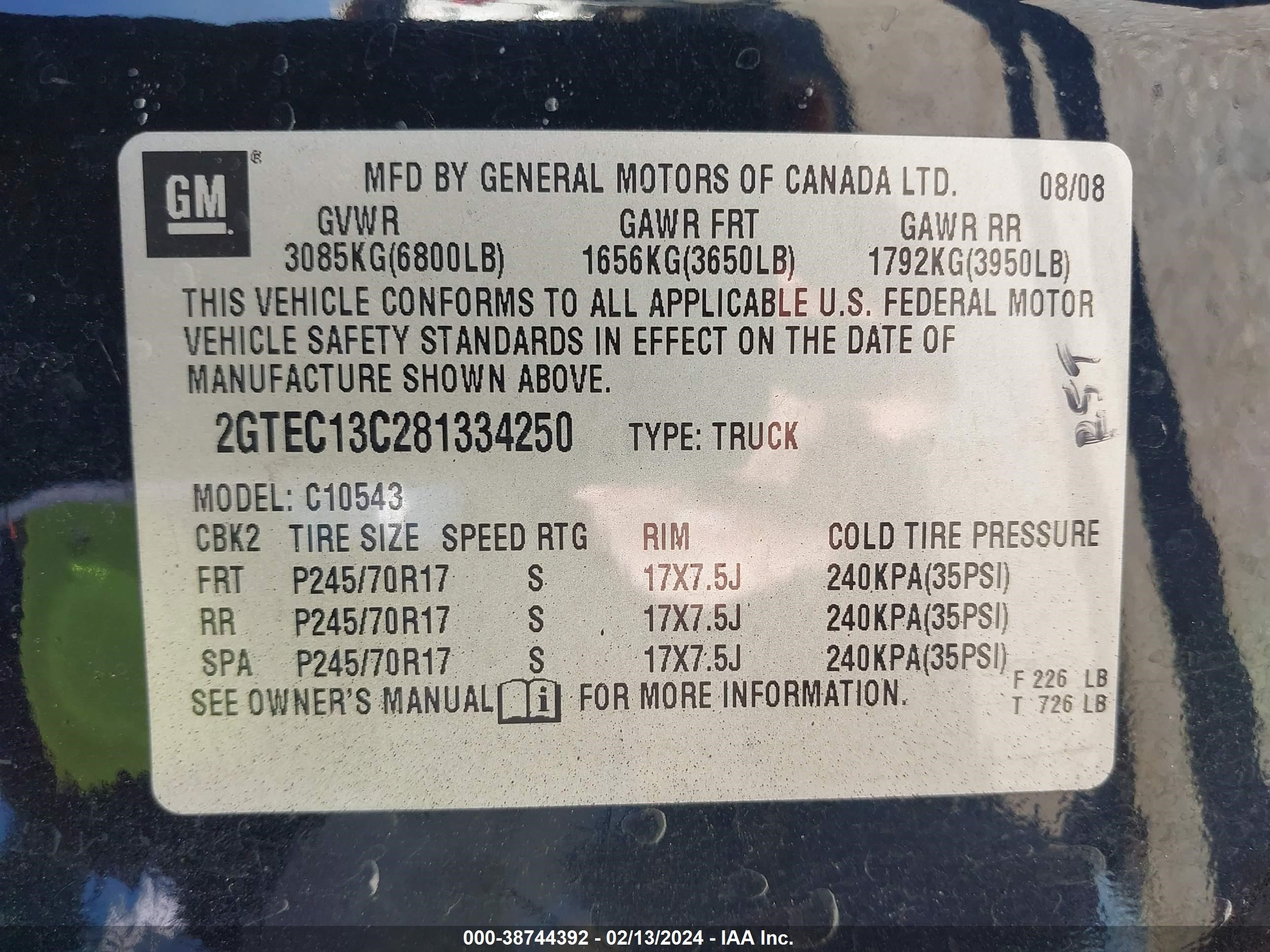 Photo 8 VIN: 2GTEC13C281334250 - GMC SIERRA 