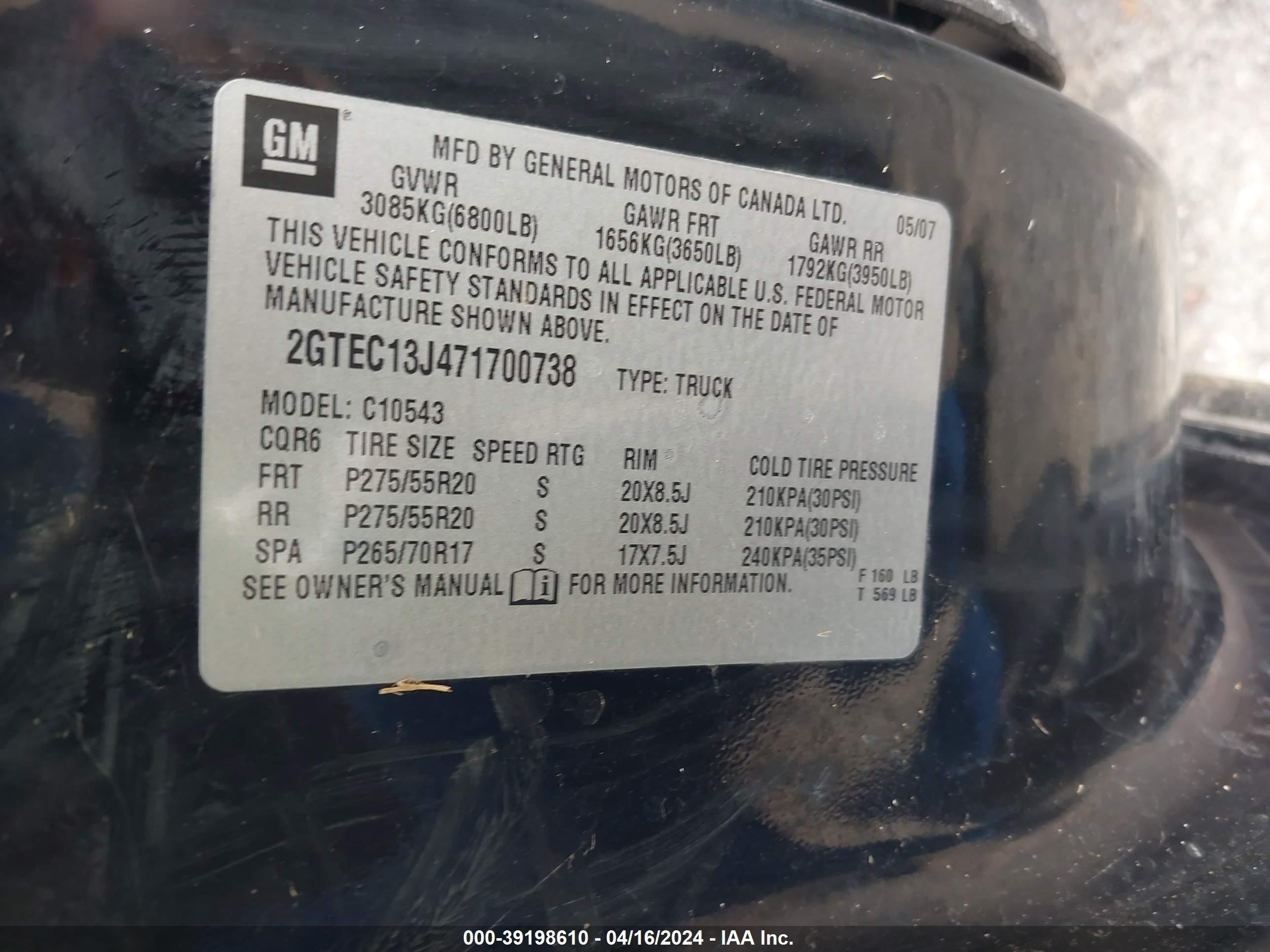 Photo 8 VIN: 2GTEC13J471700738 - GMC SIERRA 