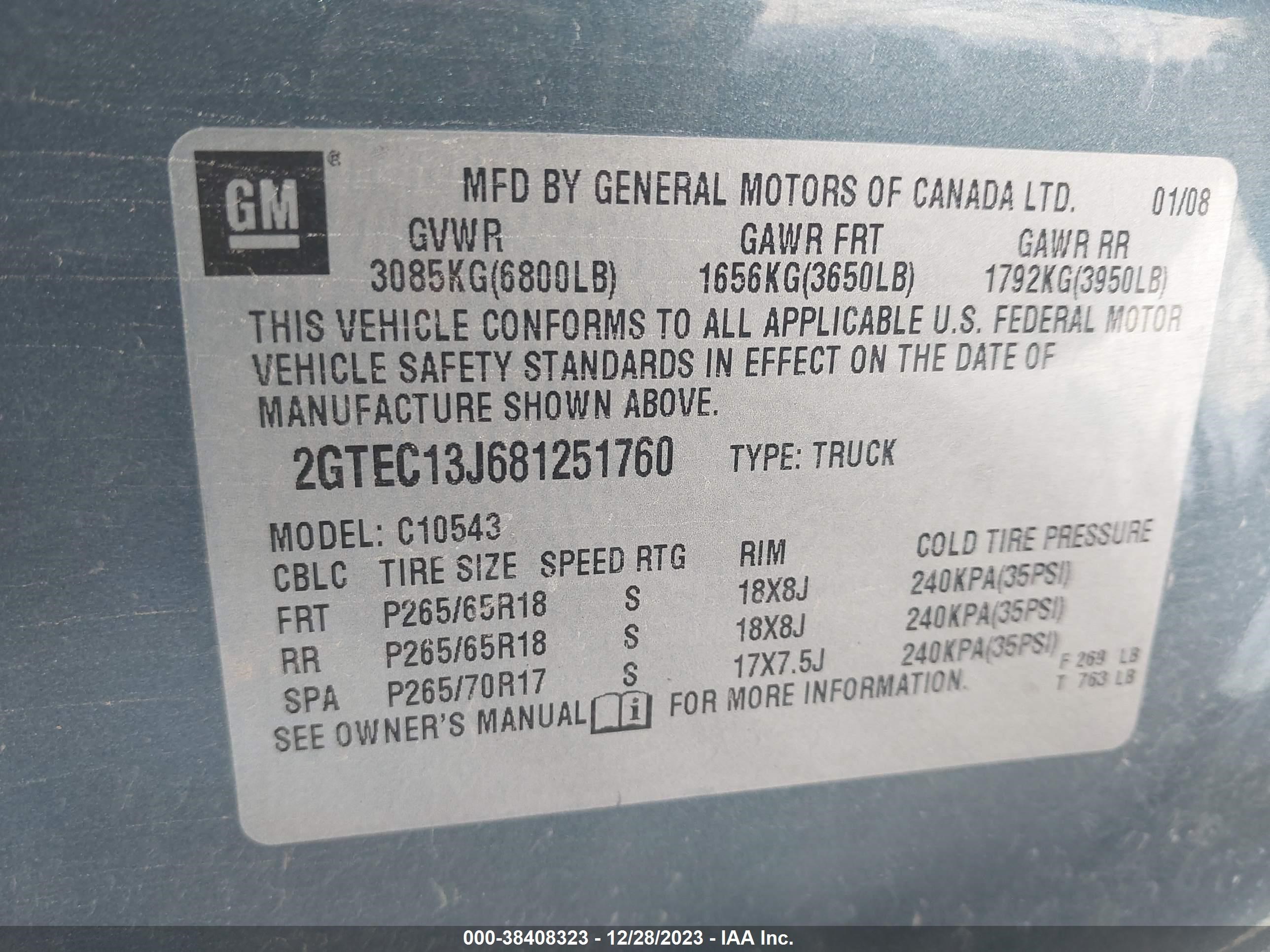 Photo 8 VIN: 2GTEC13J681251760 - GMC SIERRA 