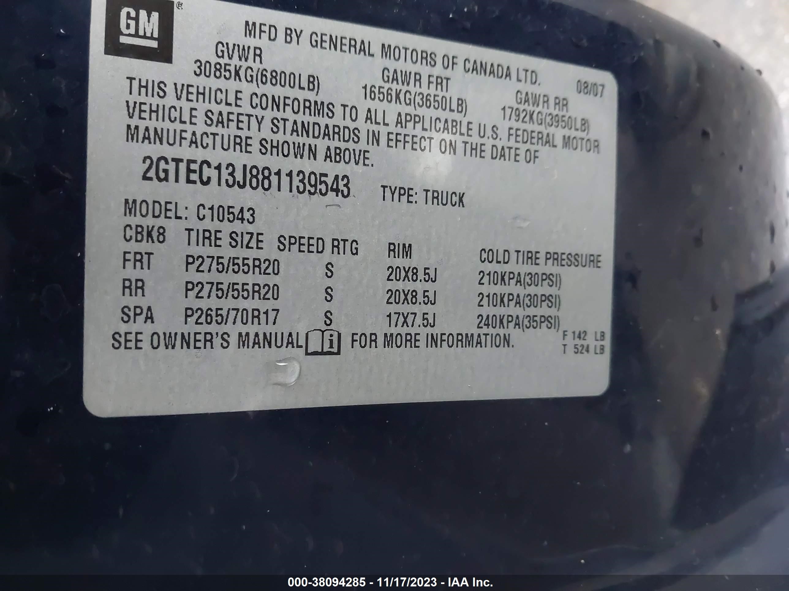 Photo 8 VIN: 2GTEC13J881139543 - GMC SIERRA 