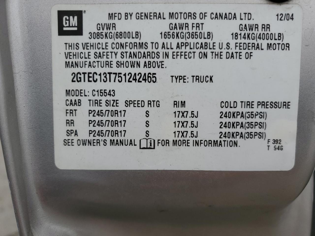 Photo 11 VIN: 2GTEC13T751242465 - GMC SIERRA 