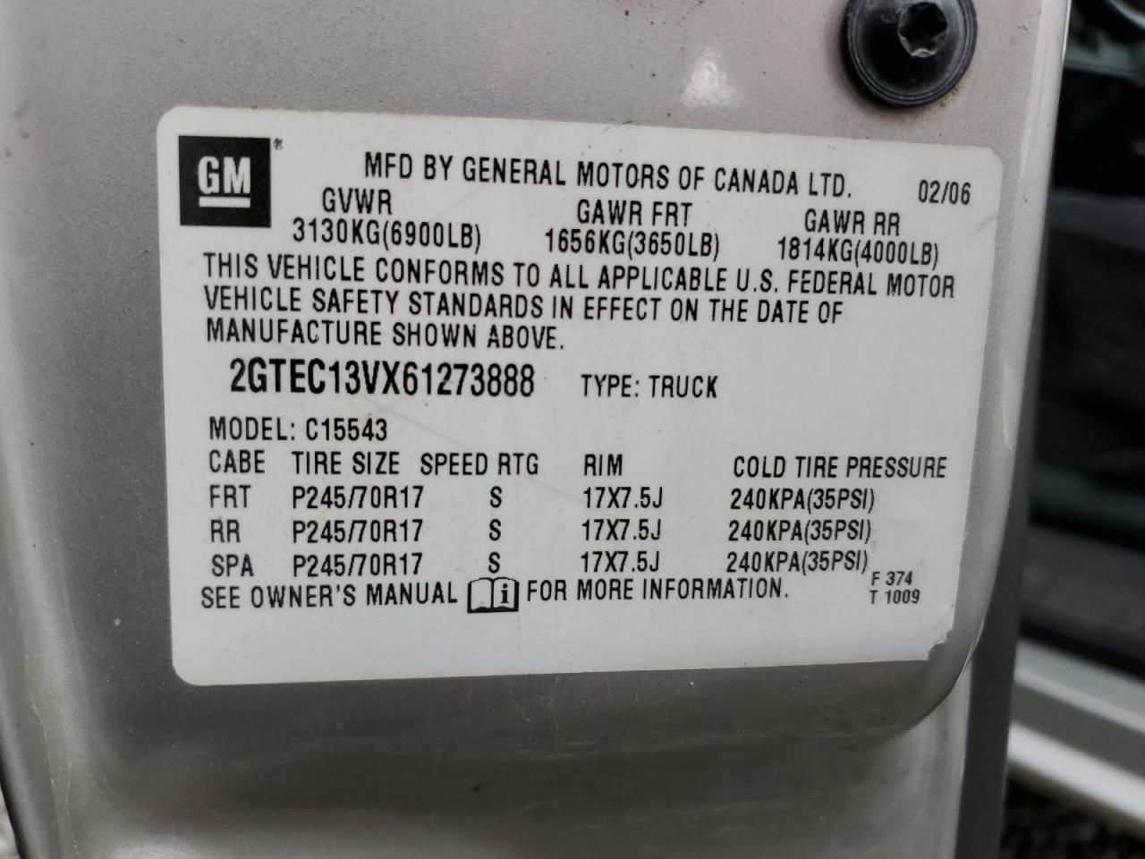 Photo 11 VIN: 2GTEC13VX61273888 - GMC SIERRA 