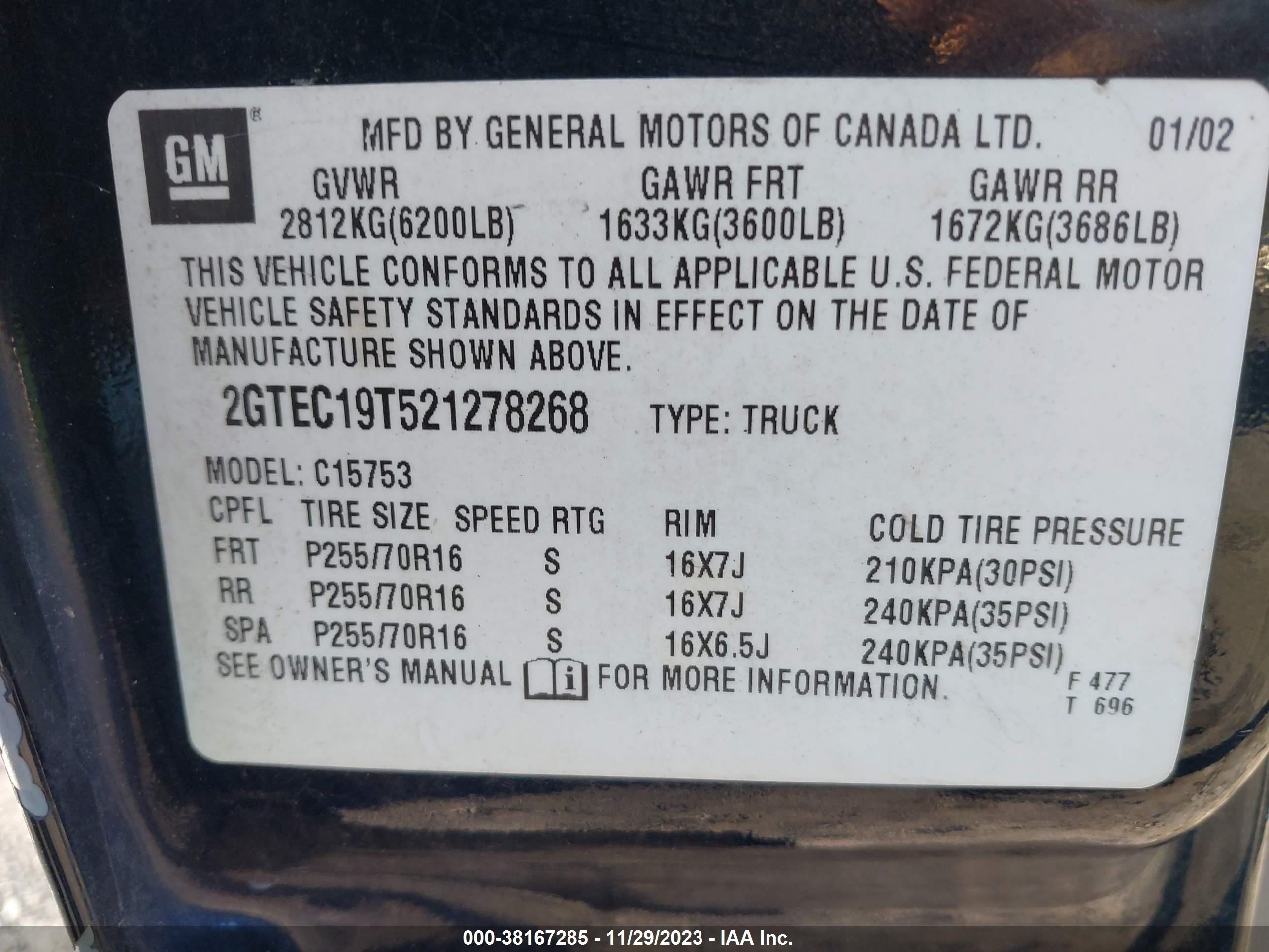 Photo 8 VIN: 2GTEC19T521278268 - GMC SIERRA 