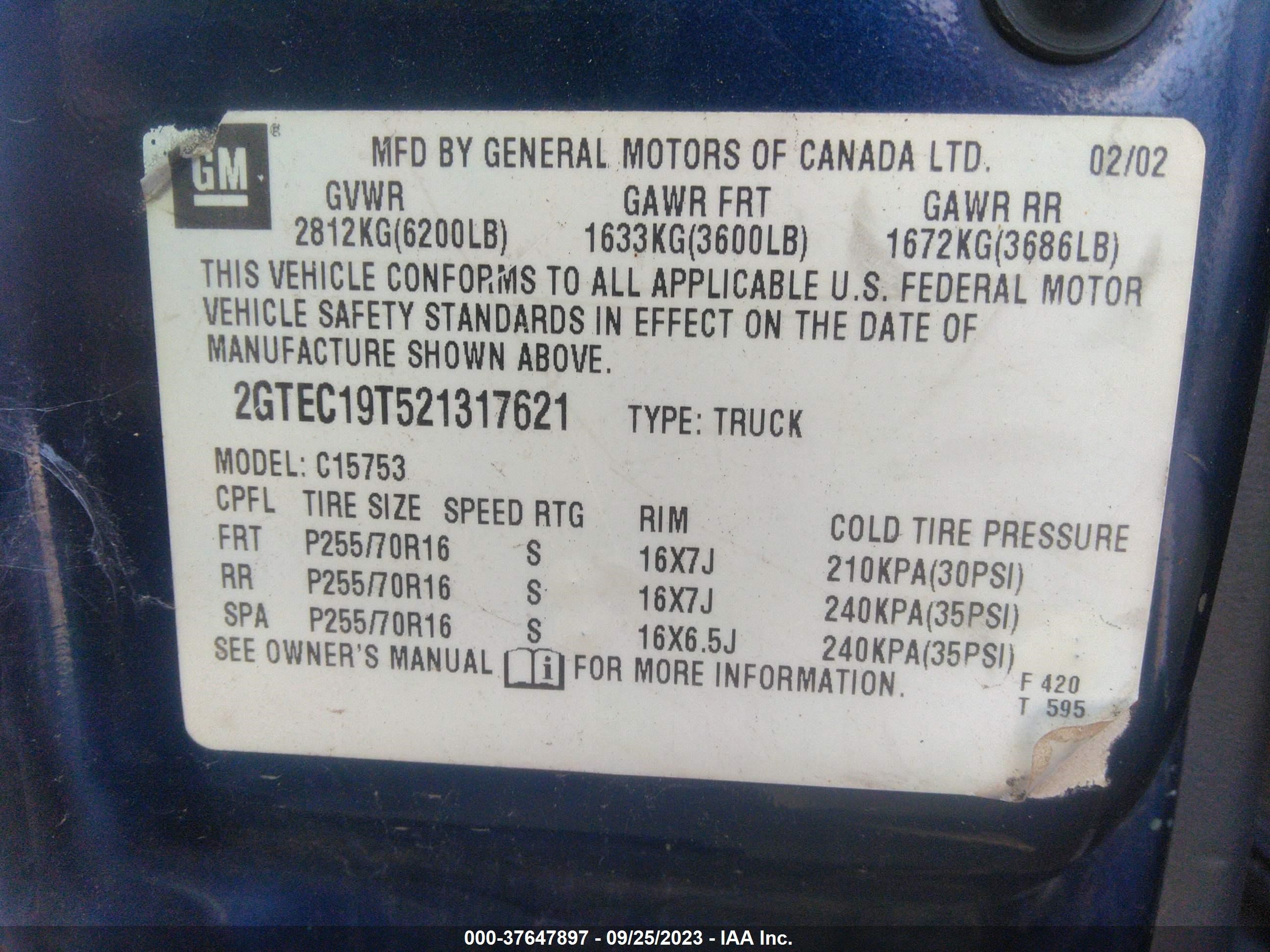 Photo 6 VIN: 2GTEC19T521317621 - GMC SIERRA 