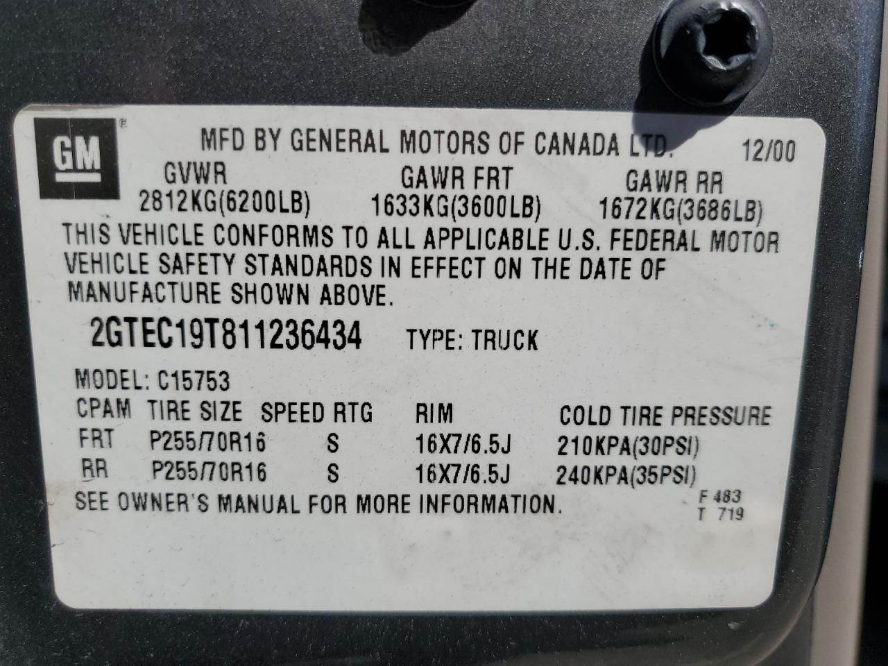 Photo 11 VIN: 2GTEC19T811236434 - GMC SIERRA 