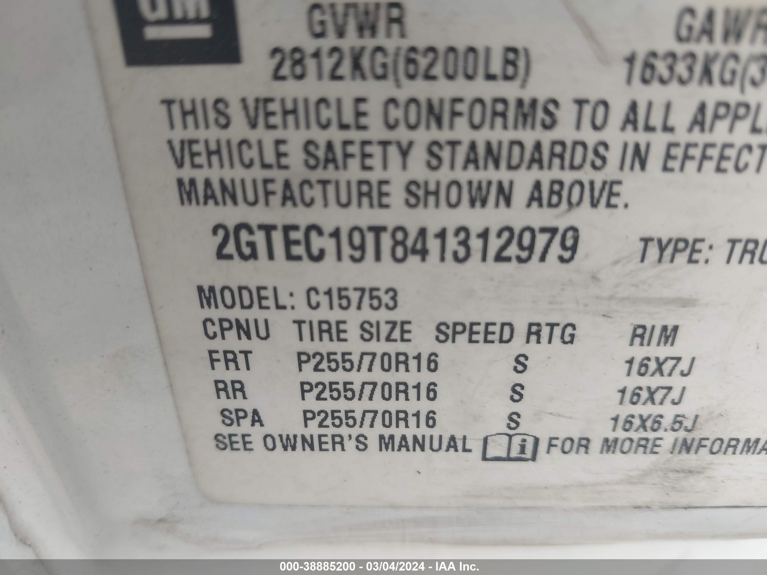 Photo 8 VIN: 2GTEC19T841312979 - GMC SIERRA 