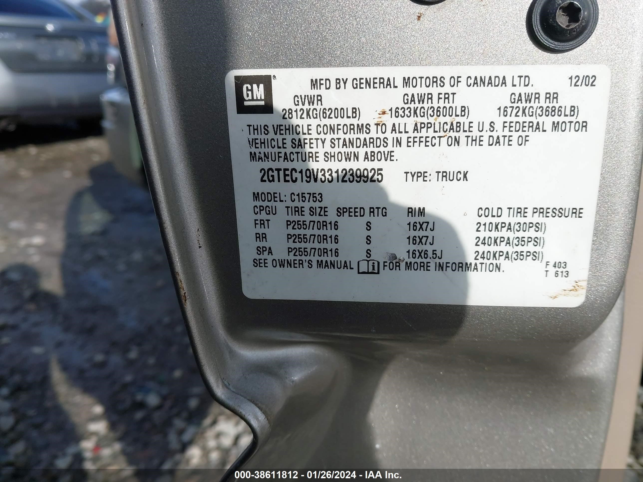 Photo 8 VIN: 2GTEC19V331239925 - GMC SIERRA 