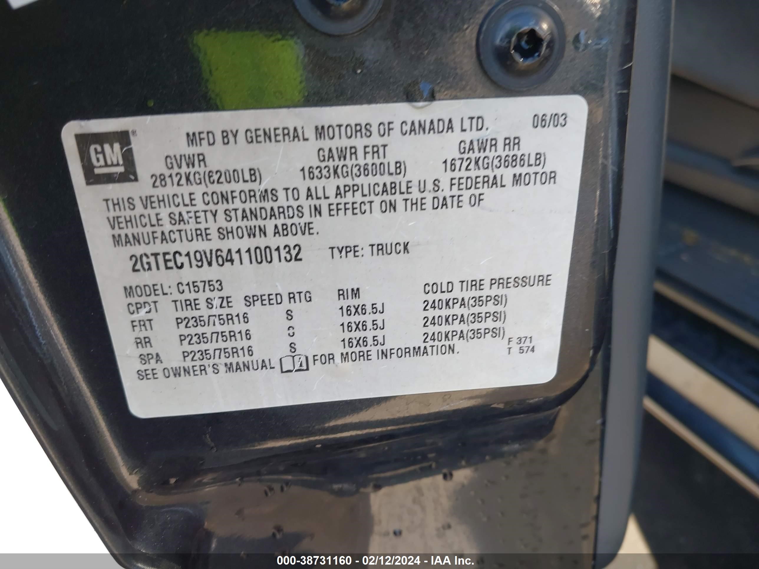 Photo 8 VIN: 2GTEC19V641100132 - GMC SIERRA 