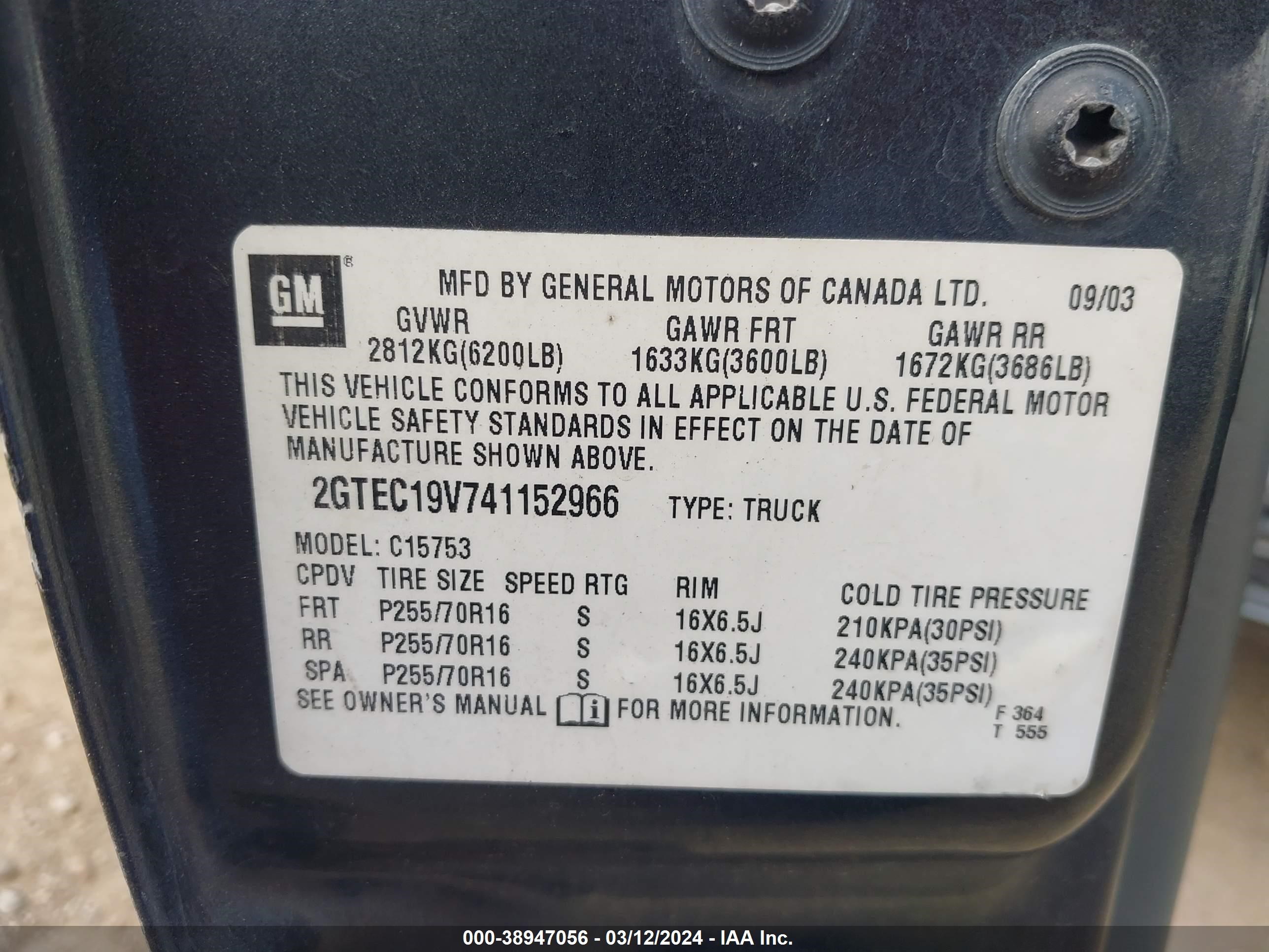 Photo 8 VIN: 2GTEC19V741152966 - GMC SIERRA 