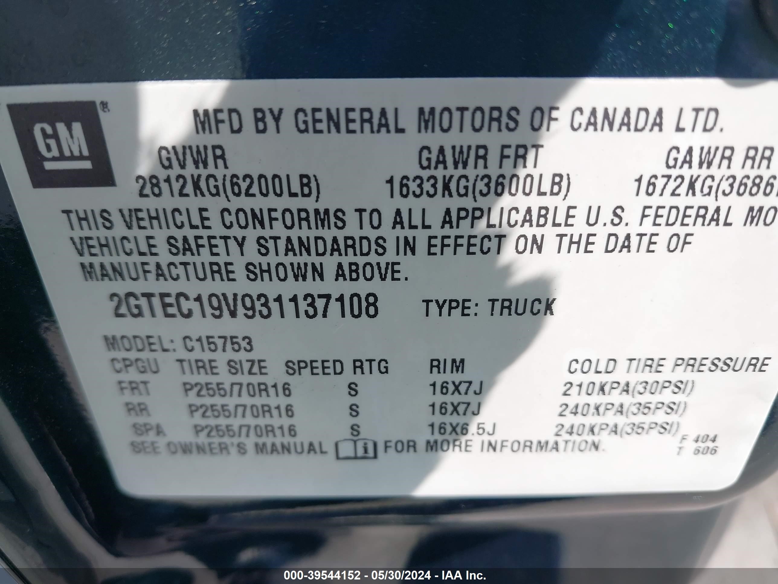 Photo 8 VIN: 2GTEC19V931137108 - GMC SIERRA 