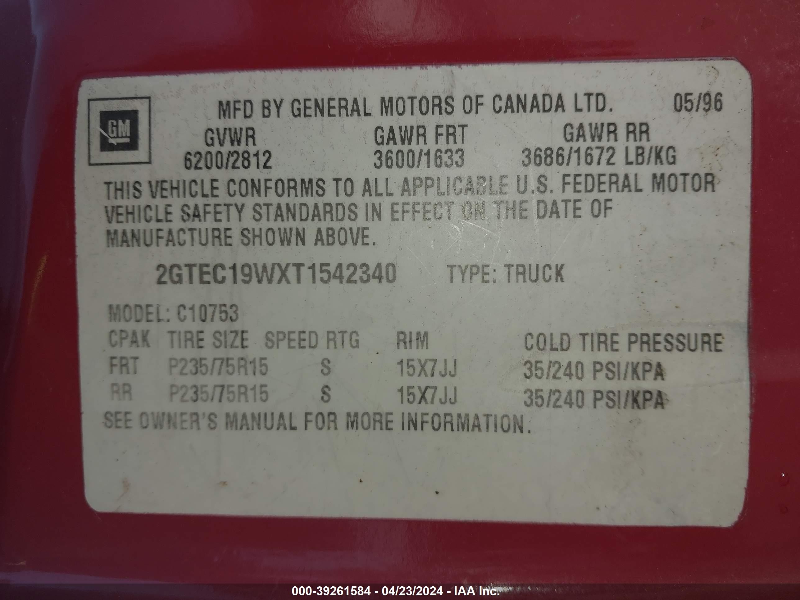 Photo 8 VIN: 2GTEC19WXT1542340 - GMC SIERRA 