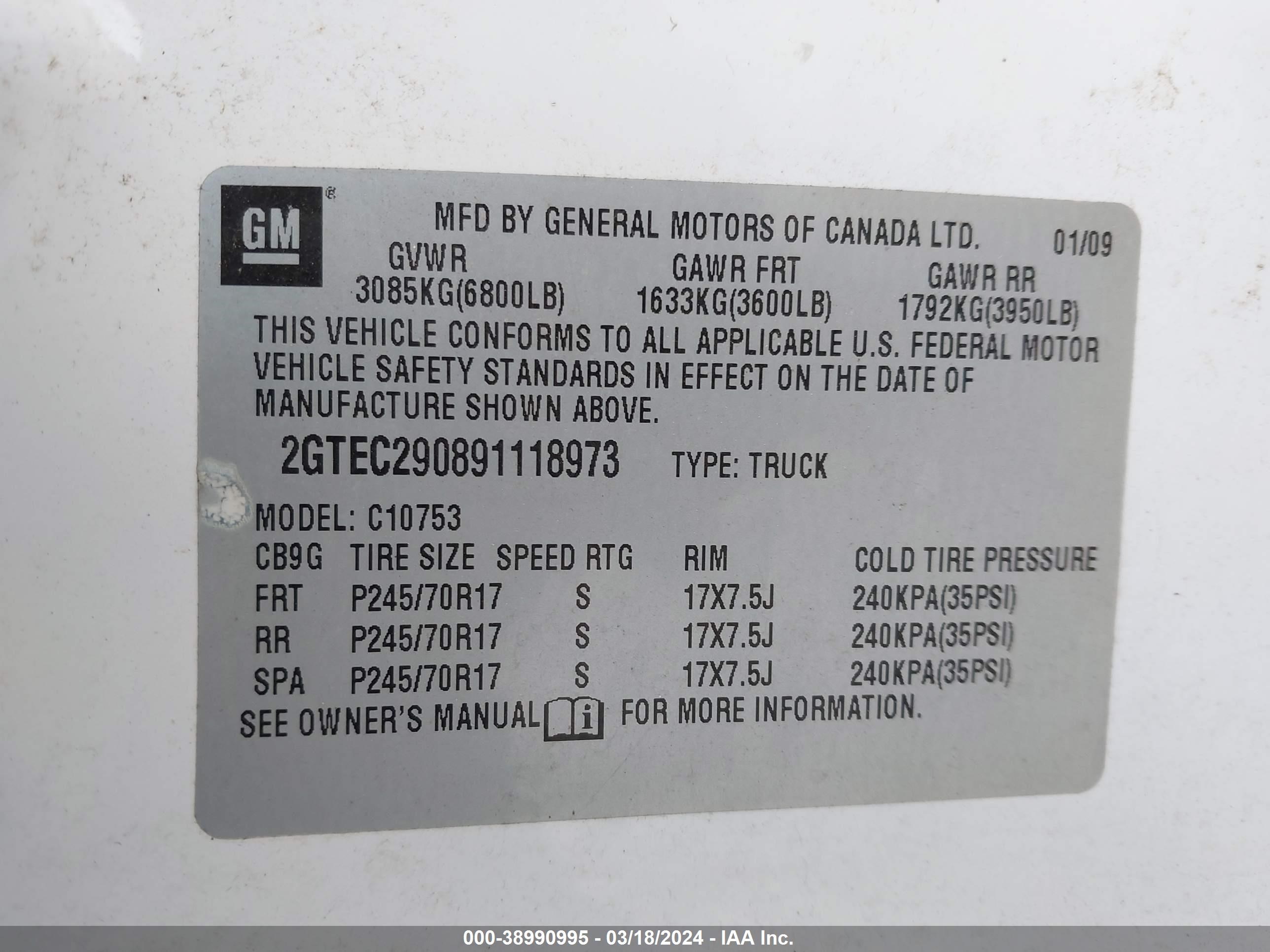 Photo 8 VIN: 2GTEC290891118973 - GMC SIERRA 