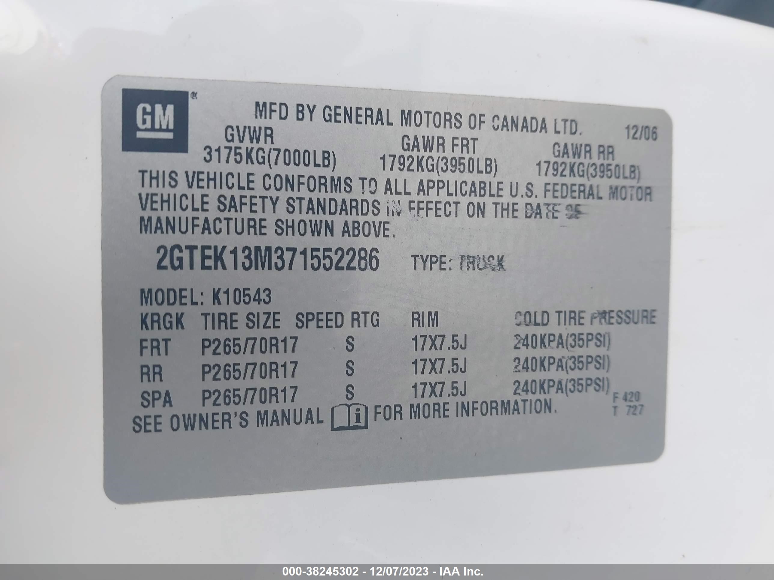 Photo 8 VIN: 2GTEK13M371552286 - GMC SIERRA 