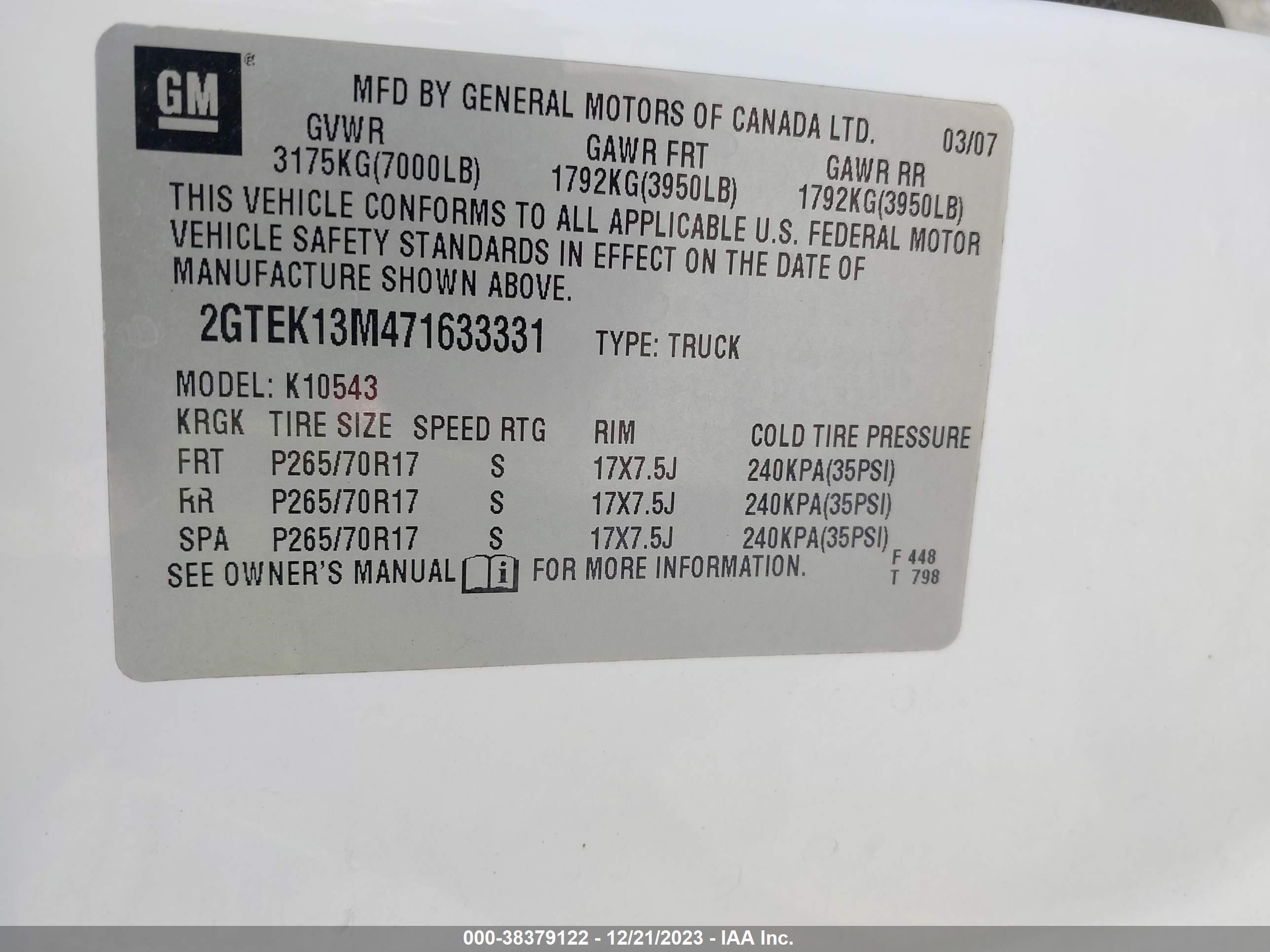 Photo 8 VIN: 2GTEK13M471633331 - GMC SIERRA 