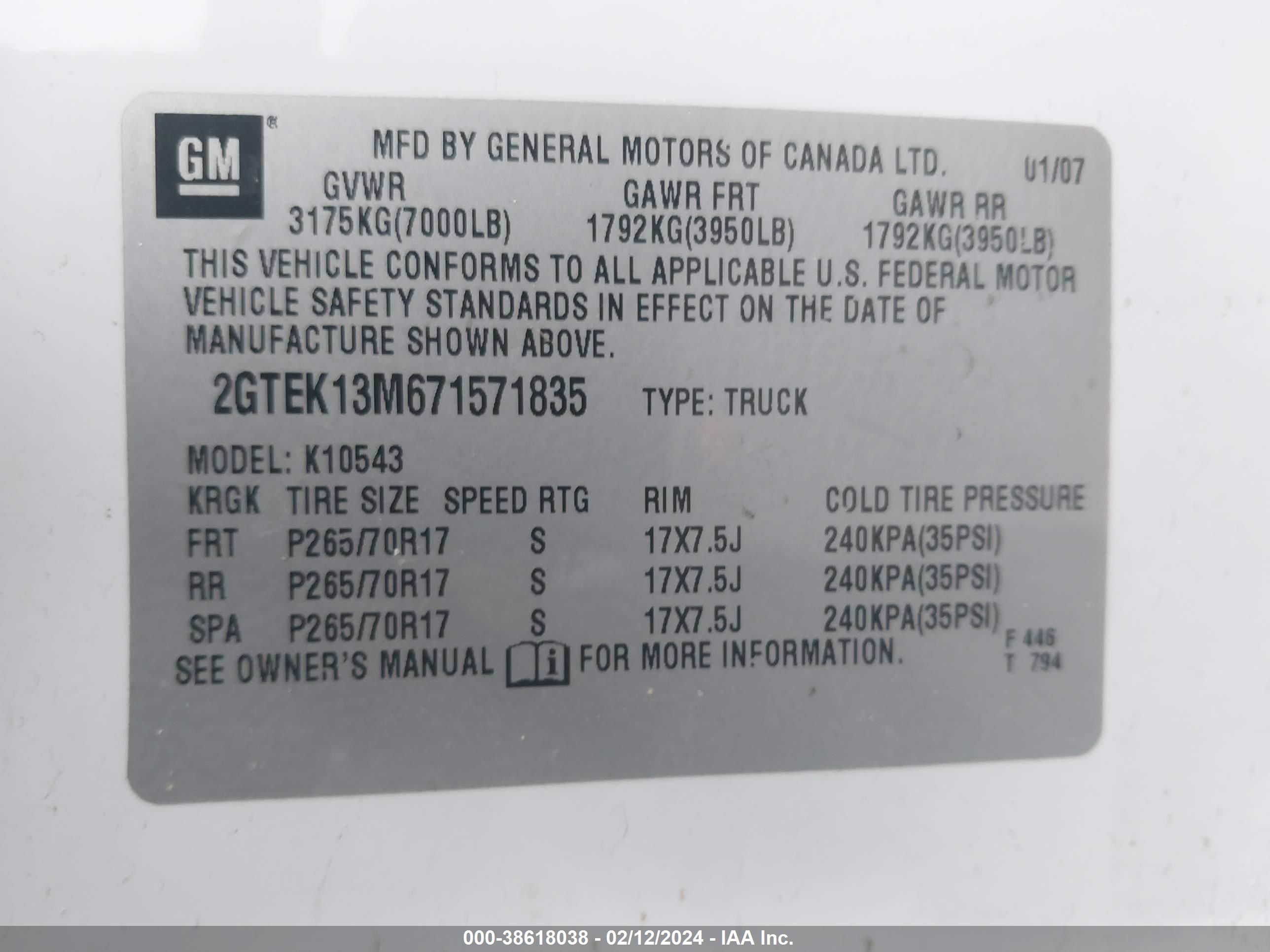 Photo 8 VIN: 2GTEK13M671571835 - GMC SIERRA 