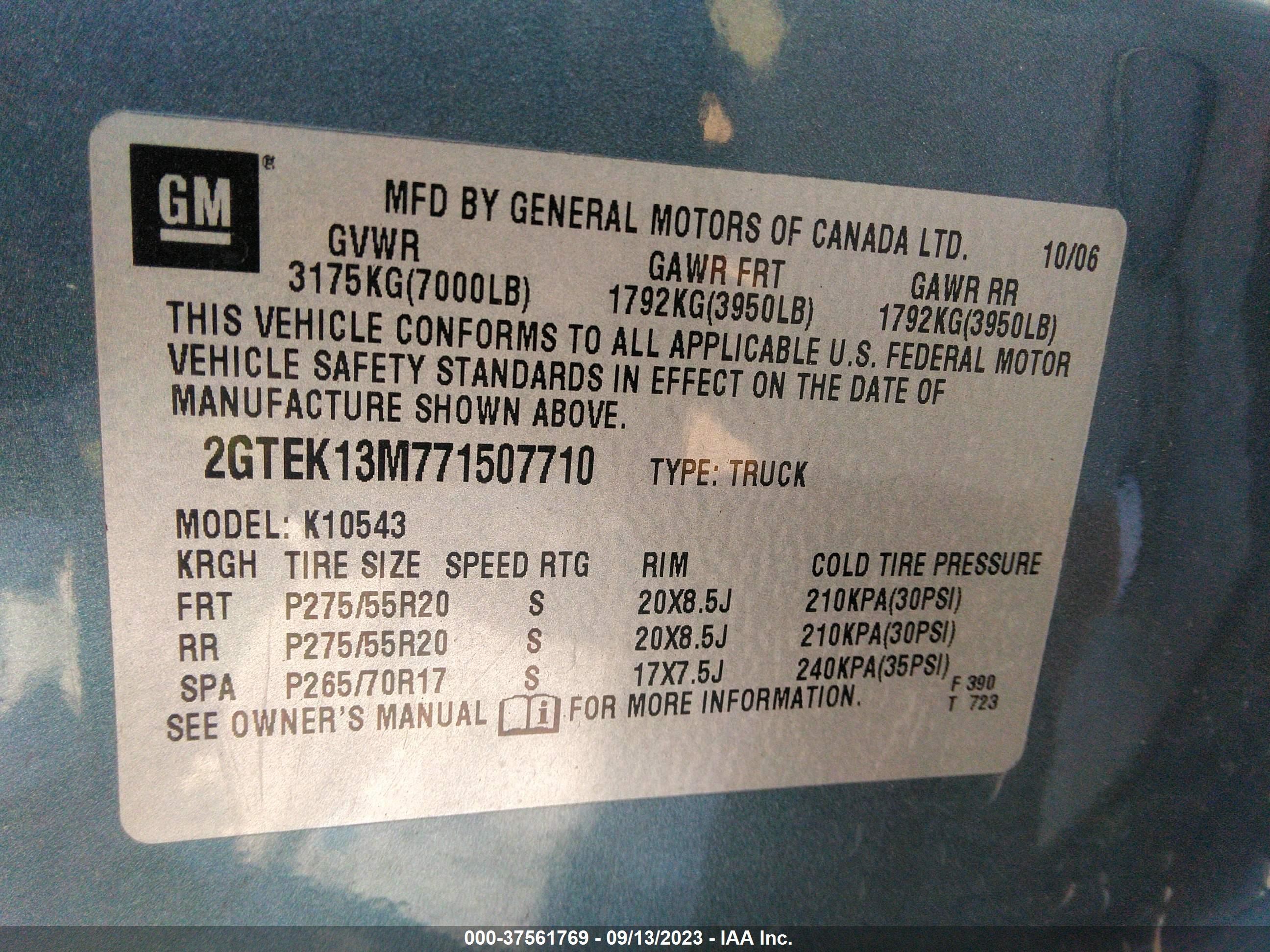 Photo 8 VIN: 2GTEK13M771507710 - GMC SIERRA 