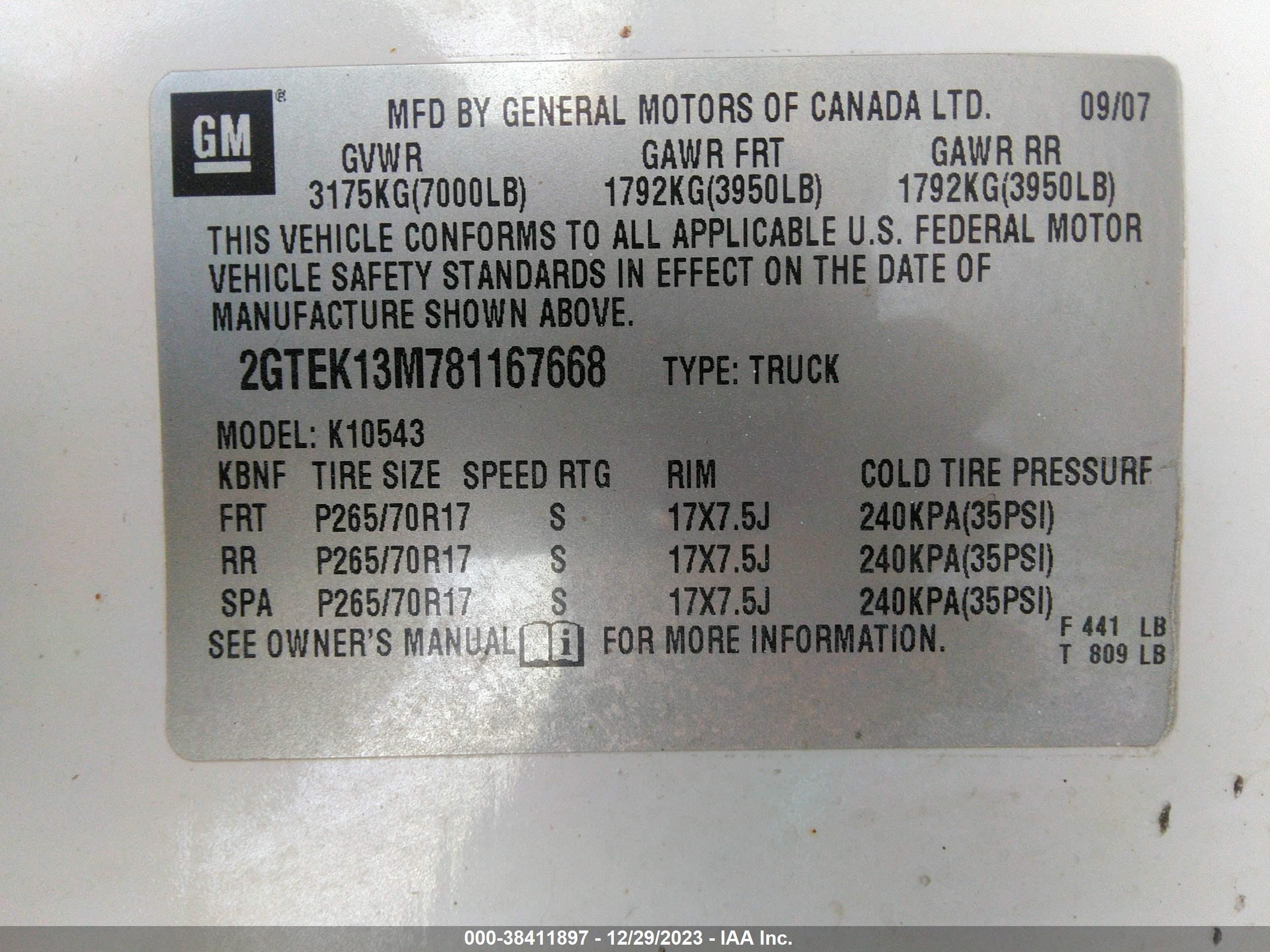 Photo 8 VIN: 2GTEK13M781167668 - GMC SIERRA 