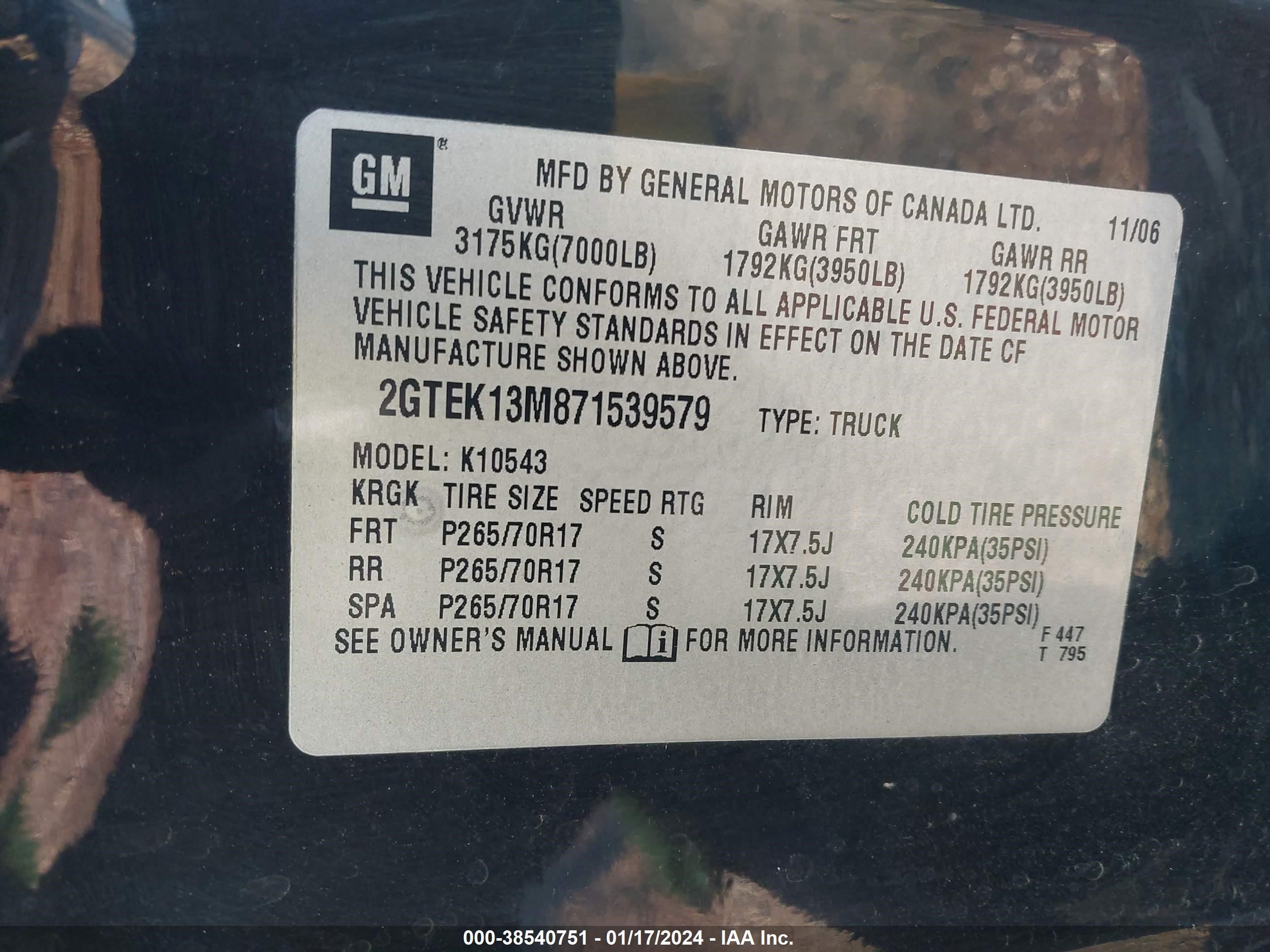 Photo 8 VIN: 2GTEK13M871539579 - GMC SIERRA 