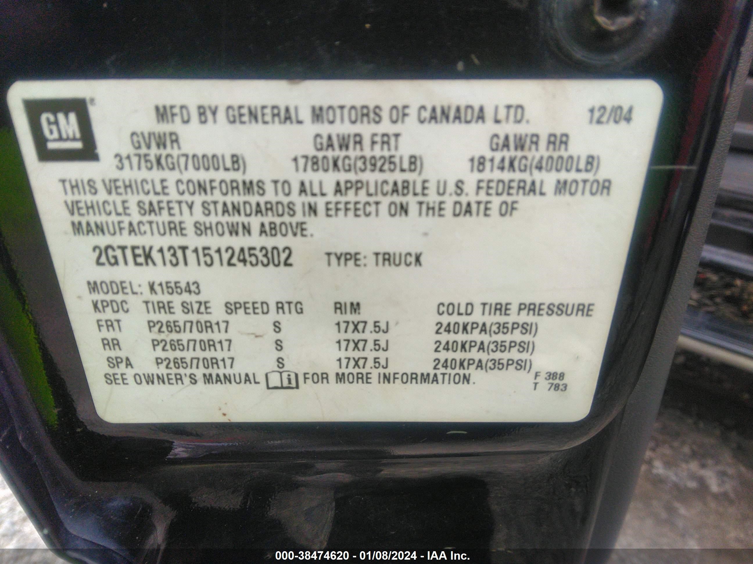 Photo 8 VIN: 2GTEK13T151245302 - GMC SIERRA 