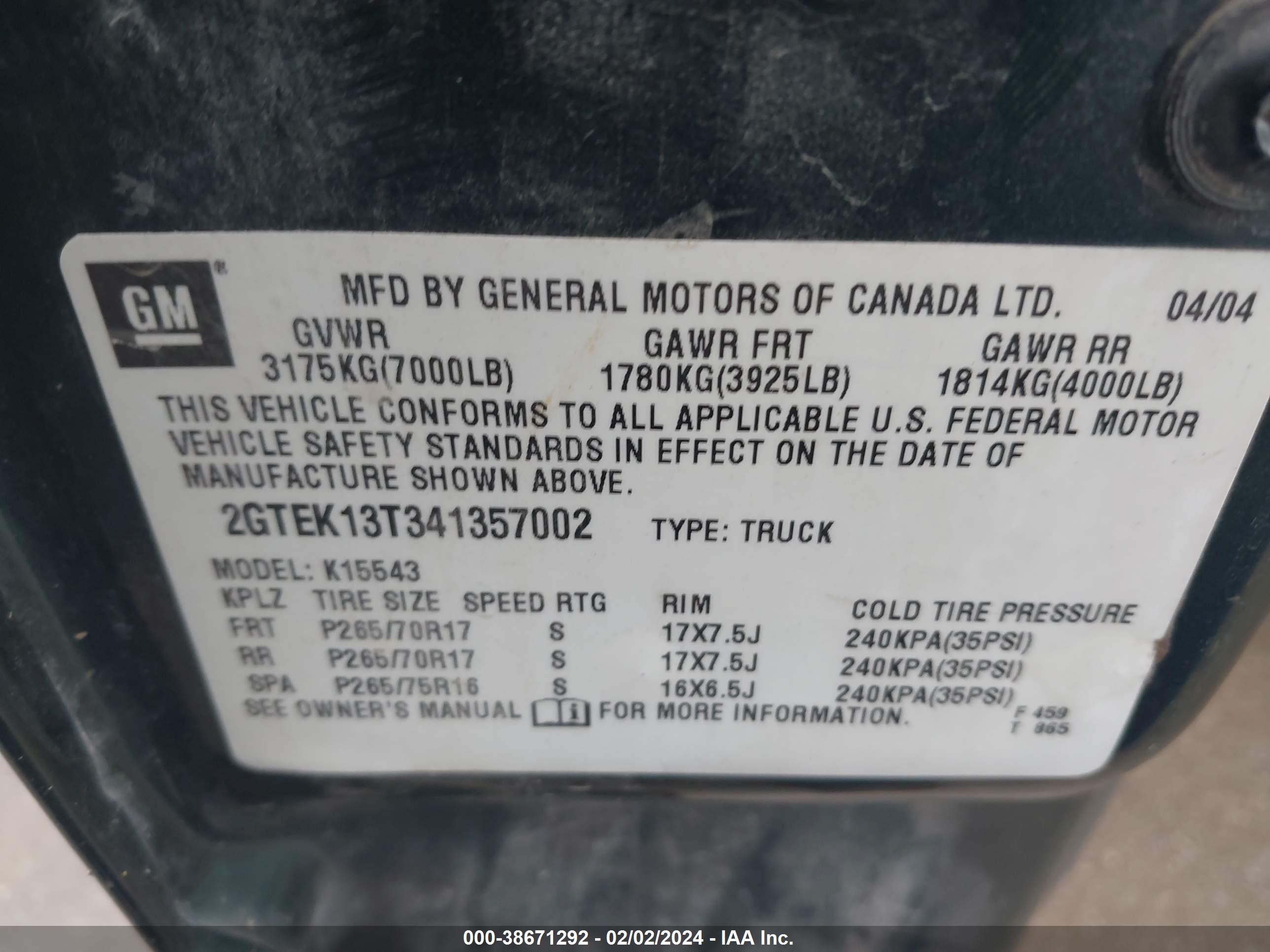 Photo 8 VIN: 2GTEK13T341357002 - GMC SIERRA 