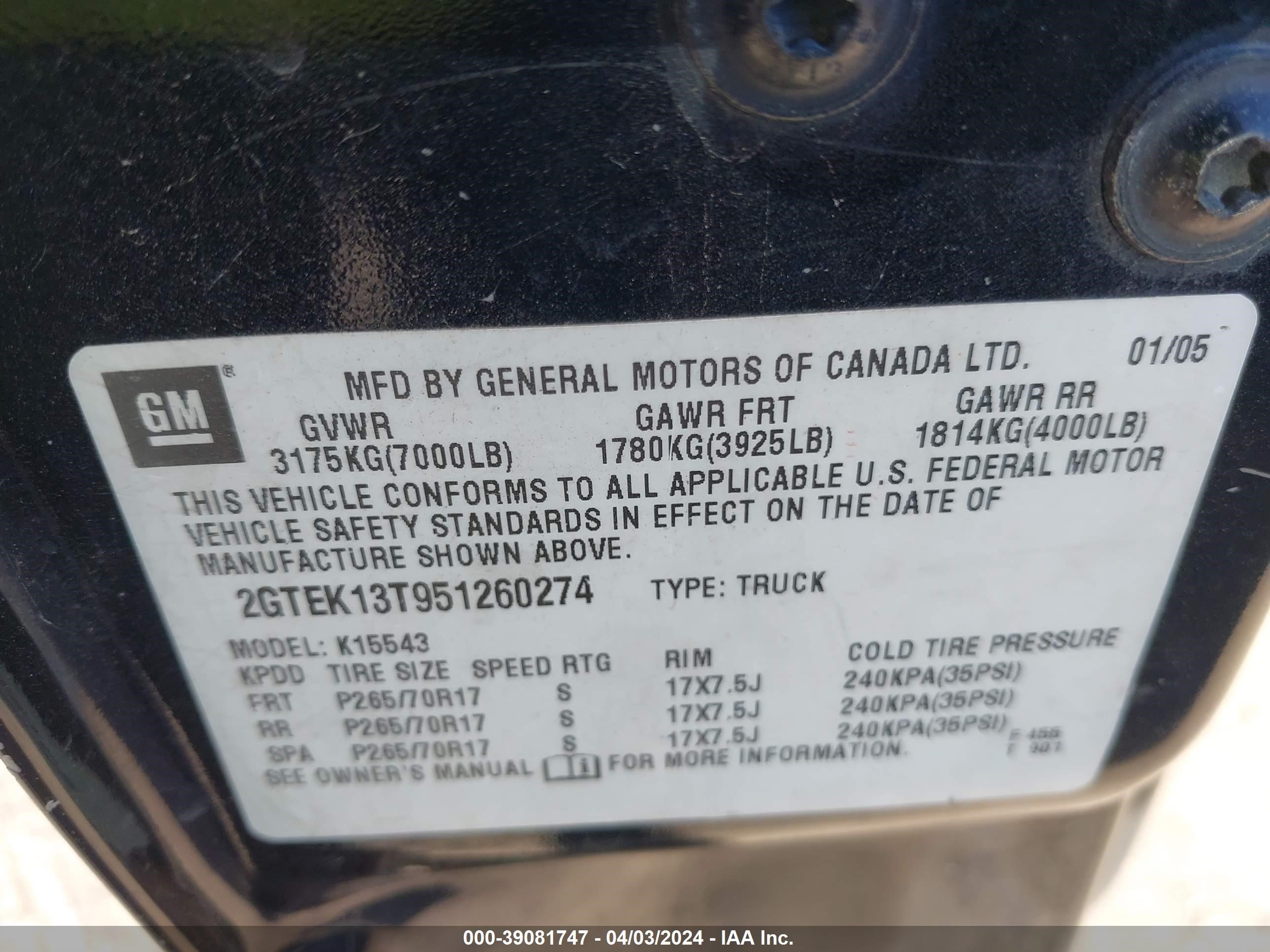 Photo 8 VIN: 2GTEK13T951260274 - GMC SIERRA 