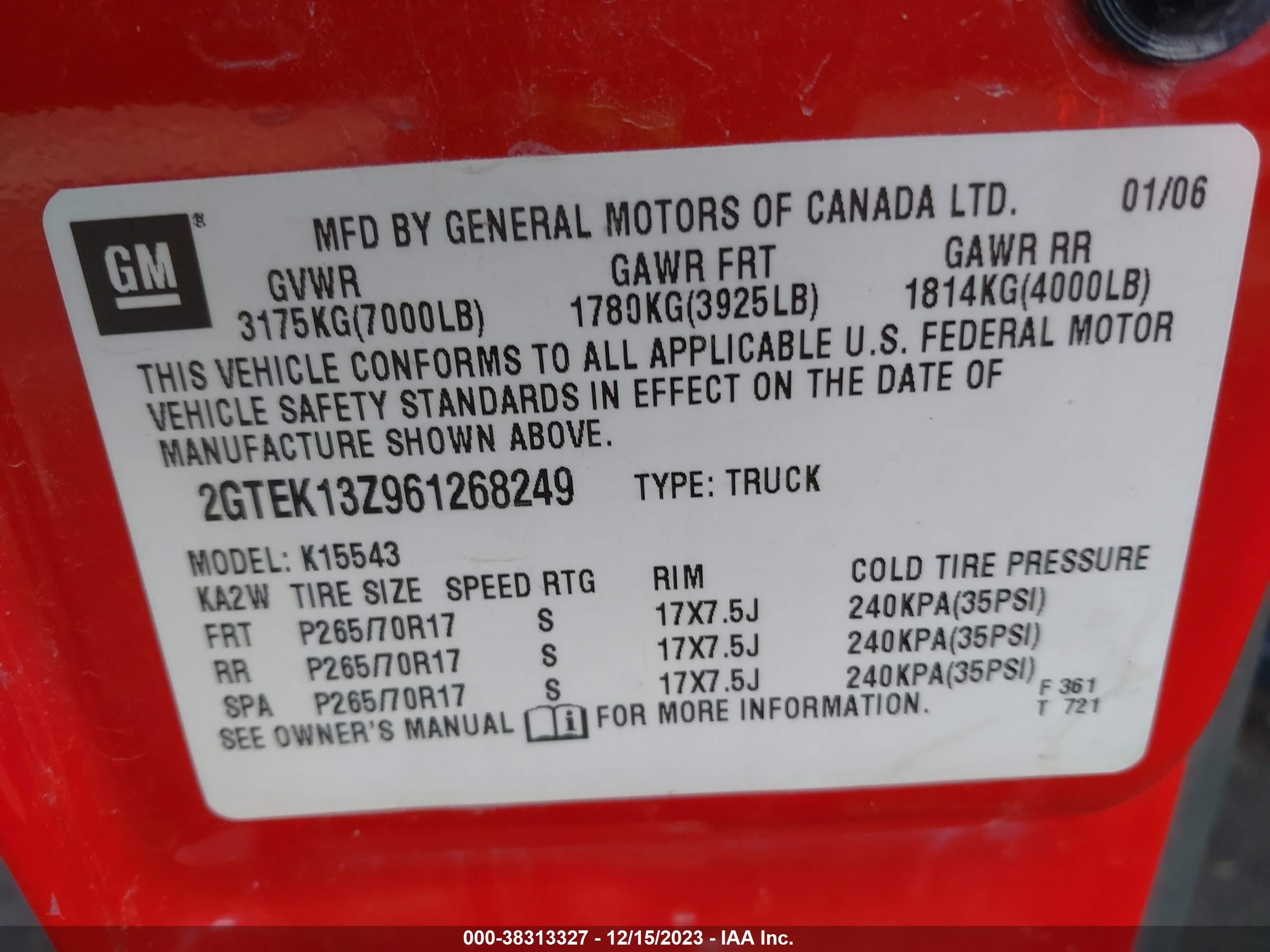 Photo 8 VIN: 2GTEK13Z961268249 - GMC SIERRA 