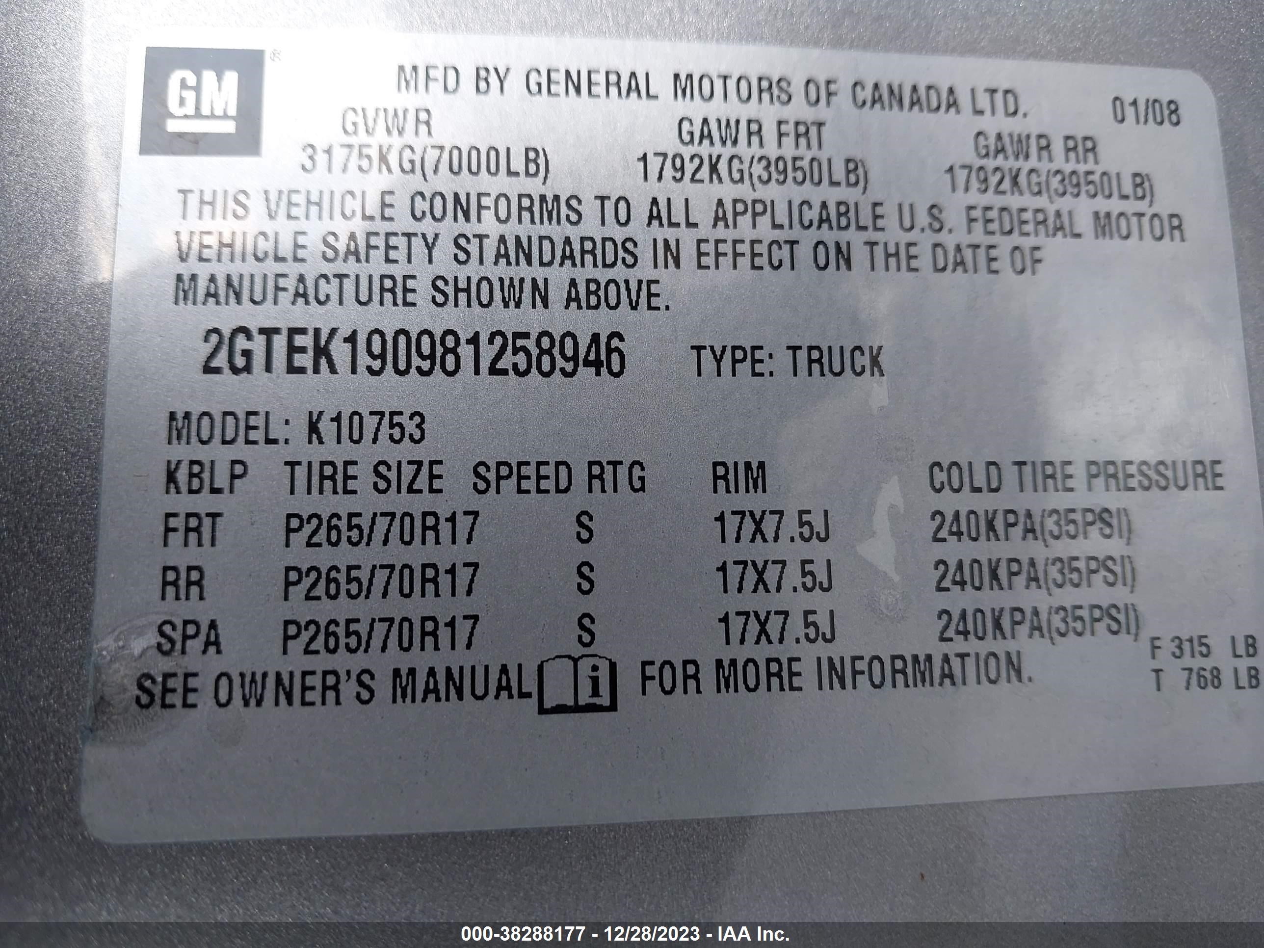 Photo 8 VIN: 2GTEK190981258946 - GMC SIERRA 