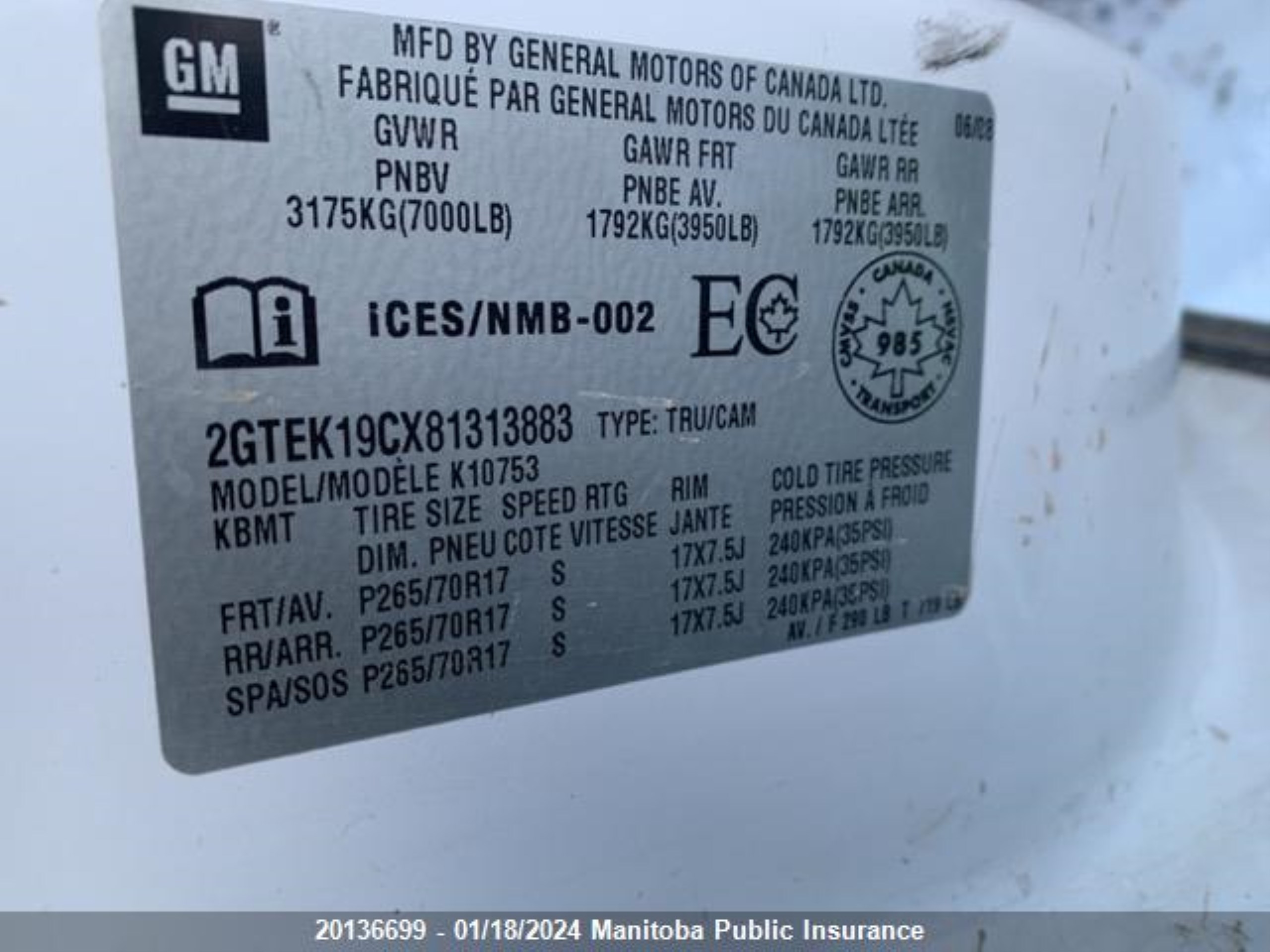 Photo 8 VIN: 2GTEK19CX81313883 - GMC NULL 