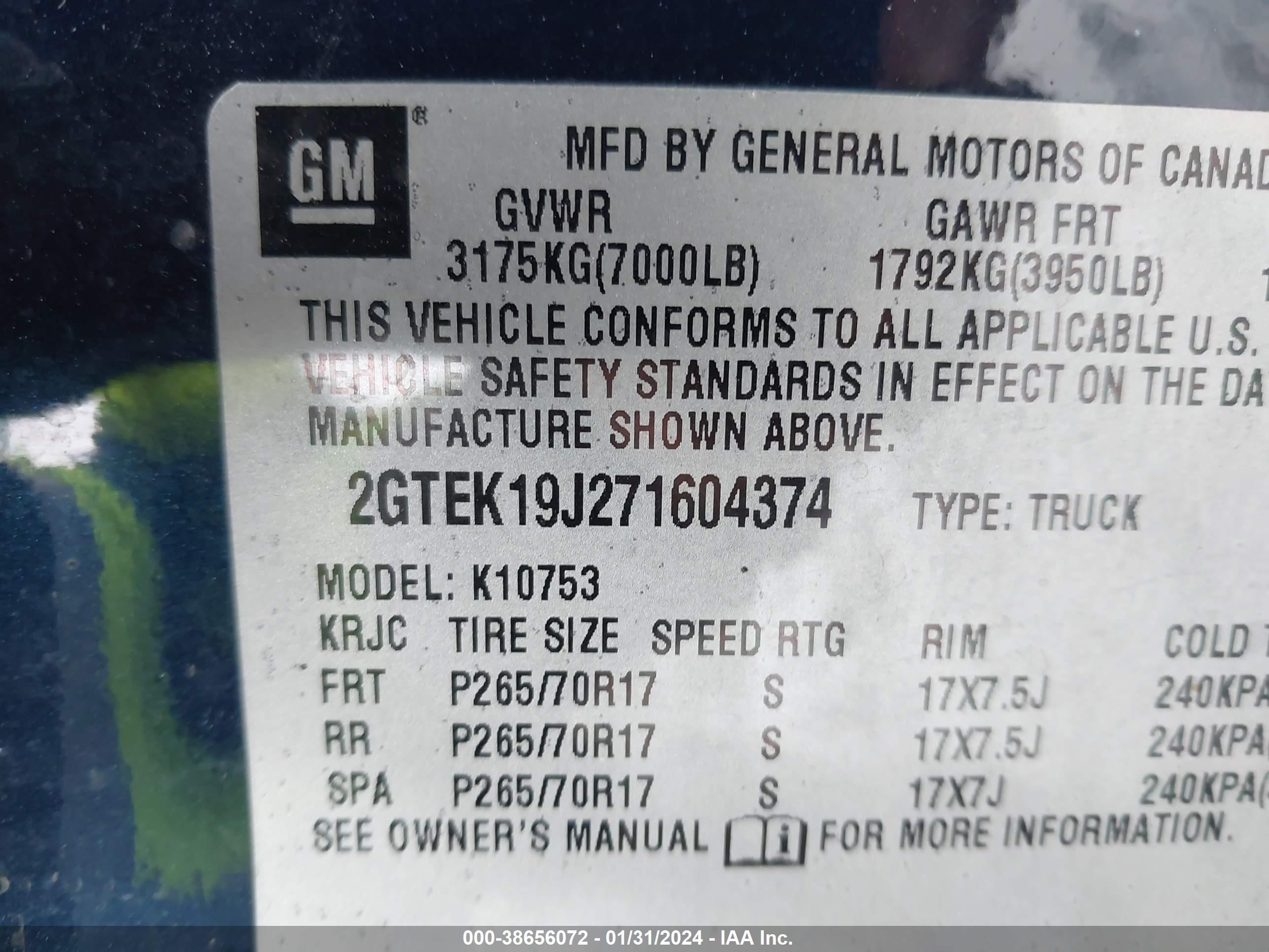 Photo 8 VIN: 2GTEK19J271604374 - GMC SIERRA 