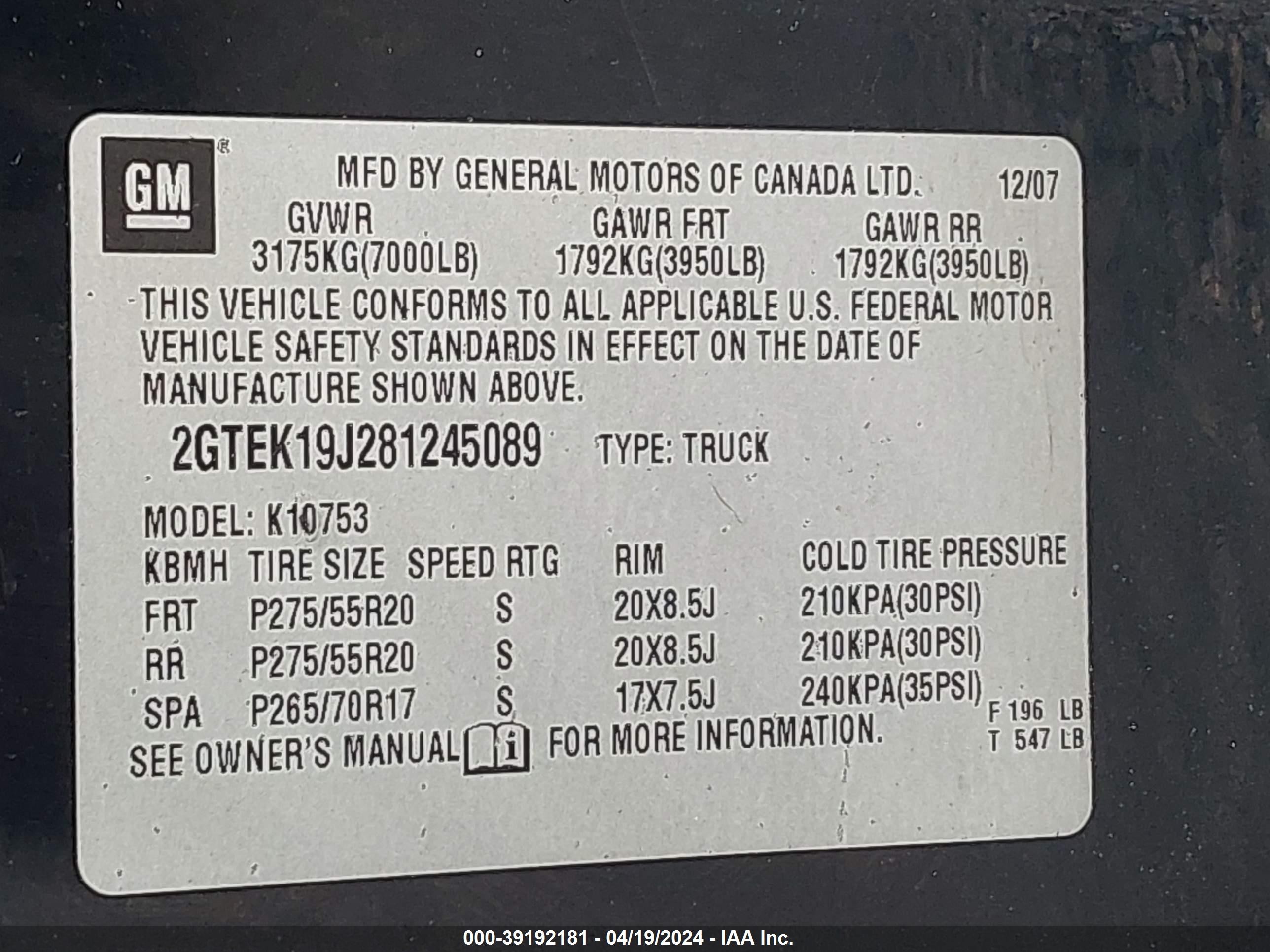 Photo 8 VIN: 2GTEK19J281245089 - GMC SIERRA 