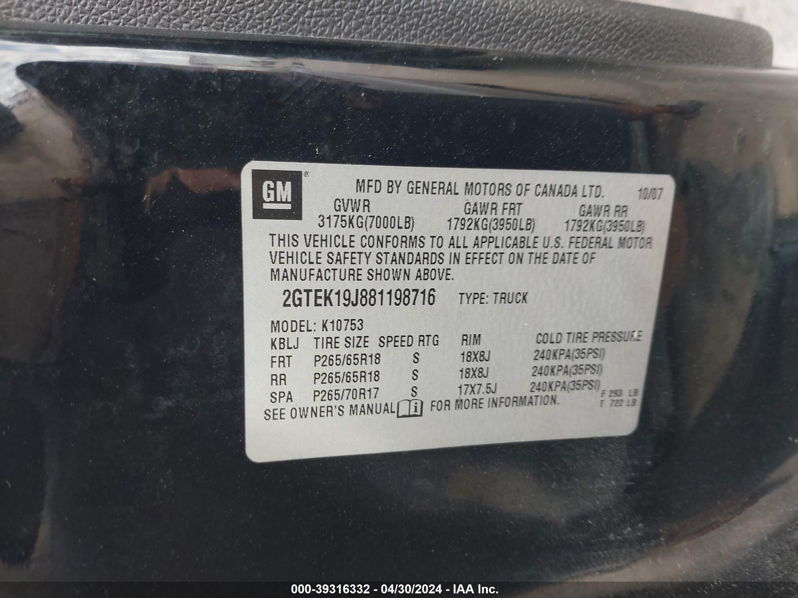 Photo 8 VIN: 2GTEK19J881198716 - GMC SIERRA 