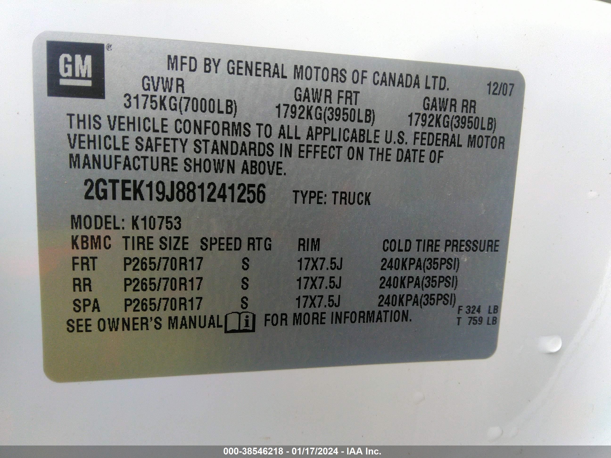 Photo 8 VIN: 2GTEK19J881241256 - GMC SIERRA 