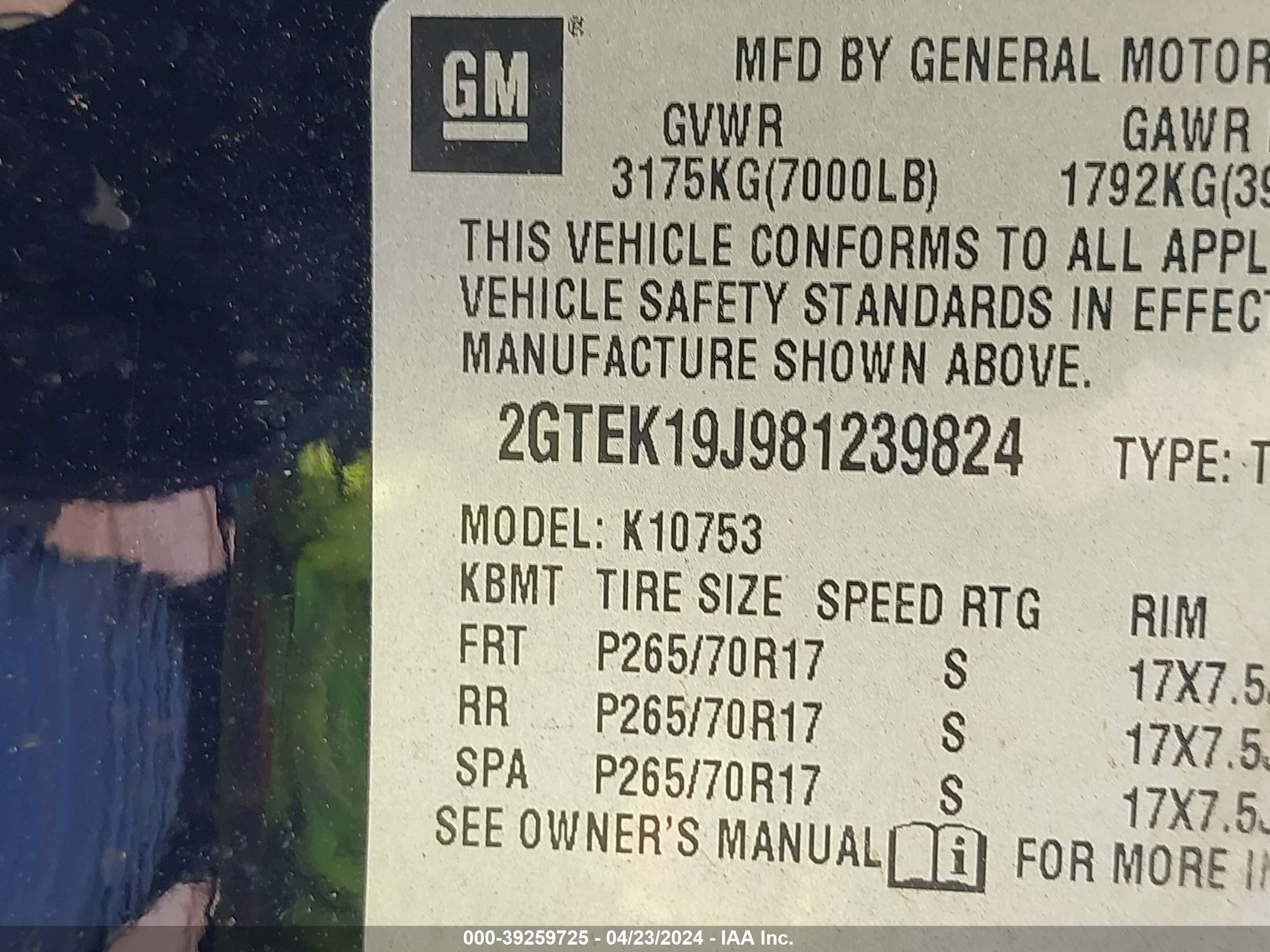 Photo 8 VIN: 2GTEK19J981239824 - GMC SIERRA 